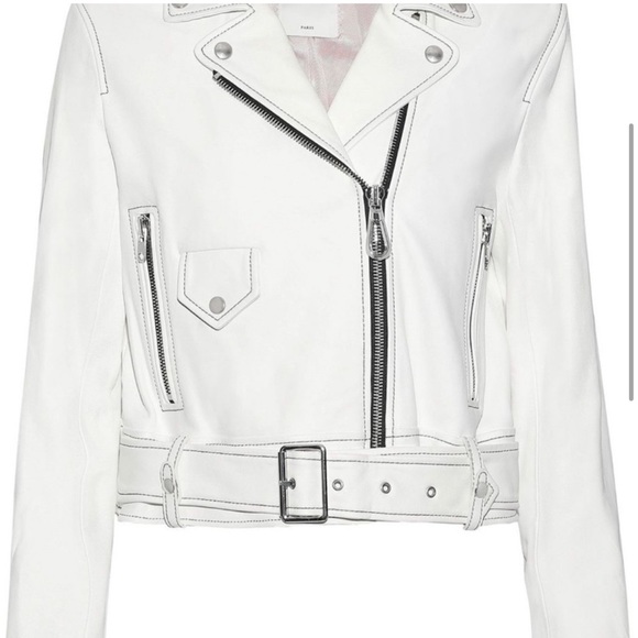 Sandro Jackets & Blazers - Sandro Edwin White Sheep Leather Cropped Motorcycle Jacket A1A Moto Size Small/6